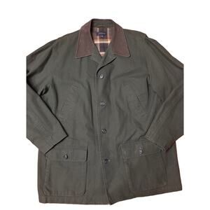 Vintage Lands End Men’s Coat XL Canvas Barn Chore Jacket Plaid Lined Green